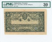 AFGHANISTAN: 50 Rupees (SH1298 / 1919) in black on green unpt with Arms of King Amanullah at top center. S/N: "1354". Inside holder by PMG "Very Fine ...