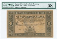 DANISH WEST INDIES: Remainder of 2 Dalere (1898) with portait of Mercury in frame at left, portrait of Zeus at right and Arms at lower center. S/N: "5...