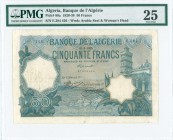 ALGERIA: 50 Francs (31.8.1920) in green with mosque at right and aerial view of city of Algiers at bottom center. S/N: "E.284 426". WMK: Arabic Seal a...