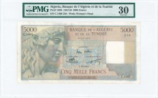 ALGERIA: 5000 Francs (7.11.1955) in multicolor with Pythian Apollo at left and penal code shows at bottom center. S/N: "C.1490 259". WMK: Womans head....