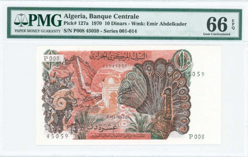 ALGERIA: 10 Dinars (1.11.1970) in red-brown and multicolor with sheep at left an...