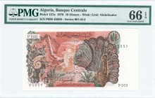 ALGERIA: 10 Dinars (1.11.1970) in red-brown and multicolor with sheep at left and peacock at right. S/N: "P008 45059". WMK: Abd Al-Qadir. Inside holde...
