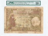 FRENCH SOMALILAND: 500 Francs (8.3.1938) in light green and brown with woman with Coat of Arms and branch at left, ships in backround. S/N: "L.3 918"....