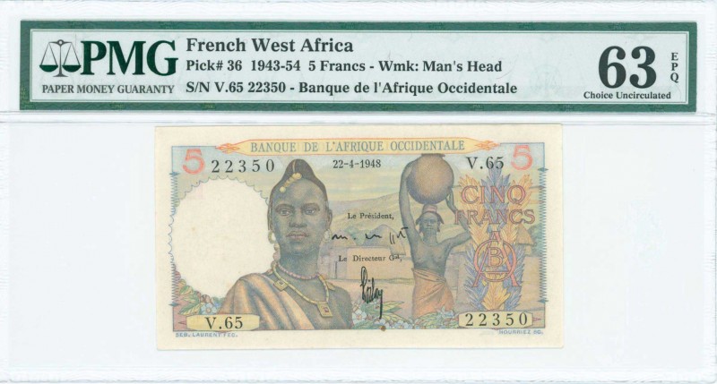 FRENCH WEST AFRICA: 5 Francs (22.4.1948) in multicolor with two women, one in fi...