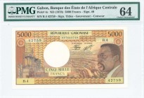 GABON: 5000 Francs (ND 1978) in brown with president O Bongo at right. S/N: "B.4 42759". WMK: Antelopes head. Printed by BDF (without imprint). Inside...