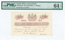 SOUTH AFRICA: 1 Shilling (ND 1899-1902) in red brown on white. Inside holder by PMG "Choice Uncirculated 64 - EPQ". (Pow 4851b).