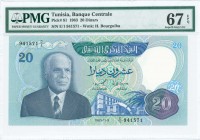 TUNISIA: 20 Dinars (3.11.1983) in light blue and dark blue on green and multicolor unpt with Habib Bourguiba at left and building at bottom center. S/...