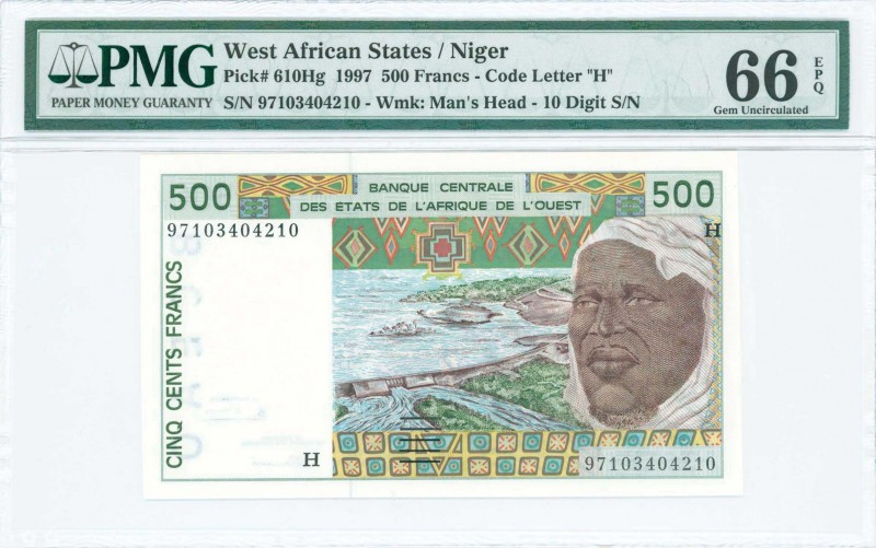 WEST AFRICAN STATES / Niger: 500 Francs (1997) in dark brown and dark green on m...