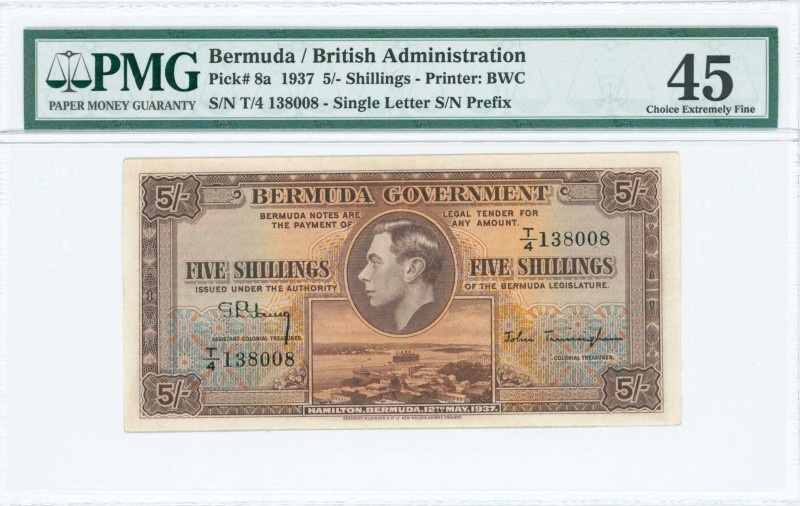 BERMUDA: 5 Shillings (12.5.1937) in brown on multicolor unpt with portait of Kin...