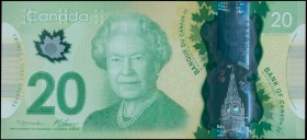 CANADA: 20 Dollars (2012) in green with Queen Elizabeth II at center. S/N: "BIF 3812341". Printed by BAI. Signatures by Tiff Macklem and Mark Joseph C...