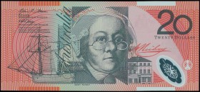 AUSTRALIA: 20 Dollars (2010) in black and red on orange and pale green unpt with Mary Reiby at center. S/N: "AB 10561148". WMK: Arms. Printed by NPA (...