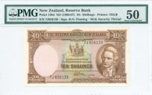 NEW ZEALAND: 10 Shillings (ND 1960-67) in brown on multicolor unpt with portait of Captain James Cook at right. S/N: "7J826139". WMK: King Tawhiao. Pr...