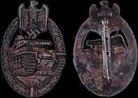 GERMANY: Panzer badge (bronze). It was instituted 20 December 1939 and was designed by the Berlin firm of Wilhelm Ernst Peekhaus. The bronze version o...