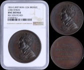 GREAT BRITAIN: Bronze medal (1824) commemorating Lord Byron. Obv: Lord Byron facing left. Rev: Legend in four lines. Engraved by William B(infield) F....