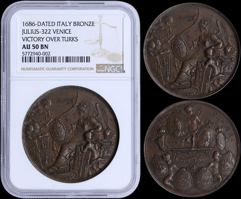 ITALY: Bronze medal (1686) commemorating victories over the Turks in Morea (Pelo...