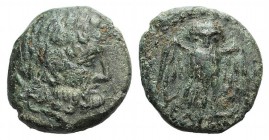Northern Lucania, Velia, 4th-2nd centuries BC. Æ (12mm, 2.18g, 6h). Laureate head of Zeus r. R/ Owl standing facing, wings spread. HNItaly 1326; SNG A...