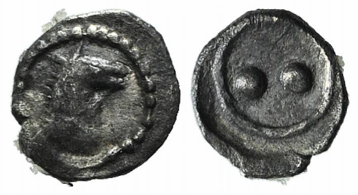 Sicily, Gela, c. 480/75-475/70 BC. AR Hexas of Dionkion (4mm, 0.09g). Horse’s he...