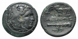 Kings of Macedon. Alexander III ‘the Great' (336-323 BC). Æ (18mm, 5.10g, 3h). Uncertain mint in Western Asia Minor. Head of Herakles r., wearing lion...