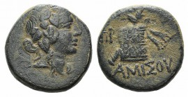 Pontos, Amisos, time of Mithradates VI, c. 85-65 BC. Æ (21mm, 8.32g, 11h). Head of Mithradates VI as Dionysos, wearing ivy wreath. R/ Thyrsos leaning ...