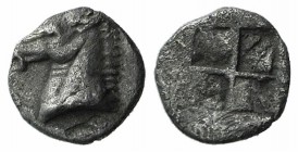 Asia Minor, Uncertain, 5th century BC. AR Tetartemorion (5mm, 0.18g). Horse’s head l. R/ Quadripartite incuse square. Cf. Tzamalis 92 (Thraco-Macedoni...