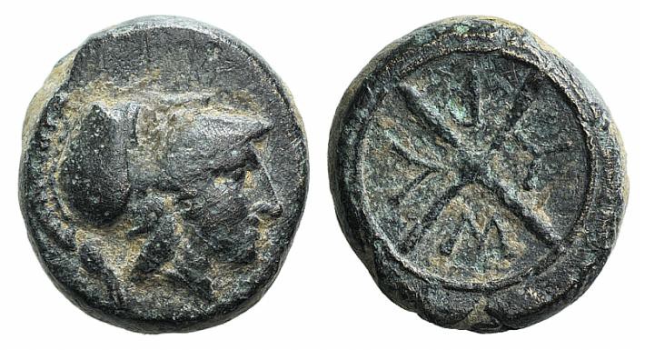 Bithynia, Apameia (as Myrleia), before 202 BC. Æ (13mm, 3.95g). Helmeted head of...