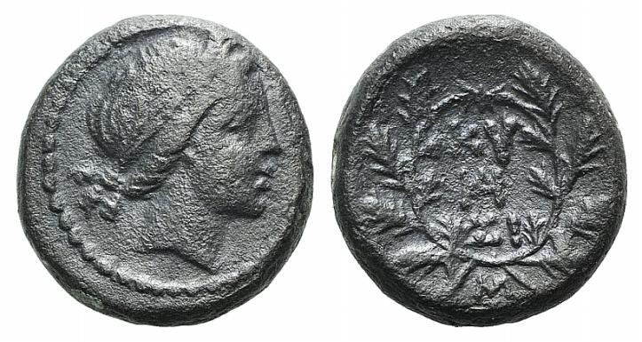 Mysia, Kyzikos, 2nd-1st century BC. Æ (16mm, 5.38g, 12h). Head of Kore Soteira r...