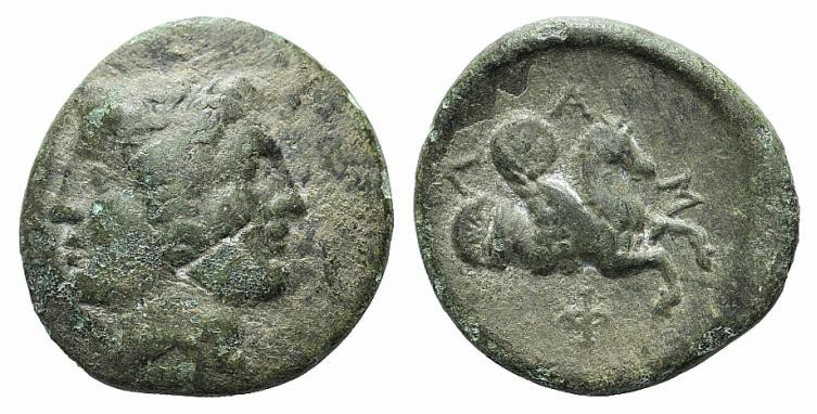 Mysia, Lampsakos, c. 4th century BC. Æ (18mm, 3.98g, 1h). Janiform female head w...