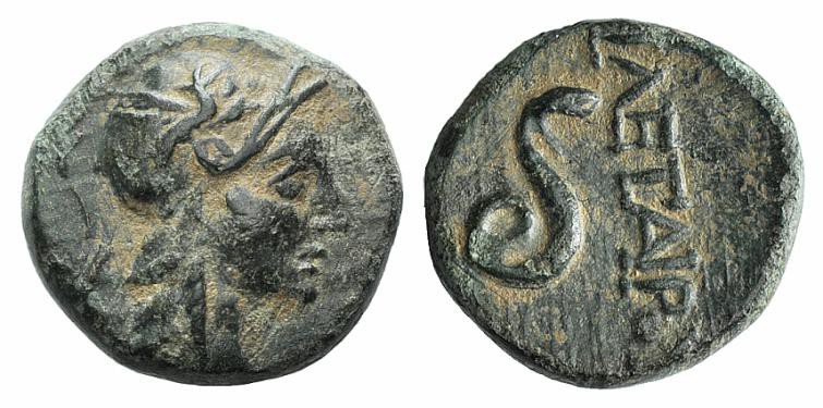 Kings of Pergamon, Philetairos (282-263 BC). Æ (11mm, 1.91g, 12h). Helmeted head...