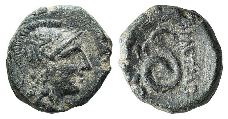 Kings of Pergamon, Philetairos (282-263 BC). Æ (15mm, 4.28g, 12h). Helmeted head...