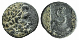 Mysia, Pergamon, c. 133-27 BC. Æ (19mm, 6.20g, 12h). Laureate head of Asklepios r. R/ Serpent coiled around omphalos. SNG BnF 1815. Green patina, near...
