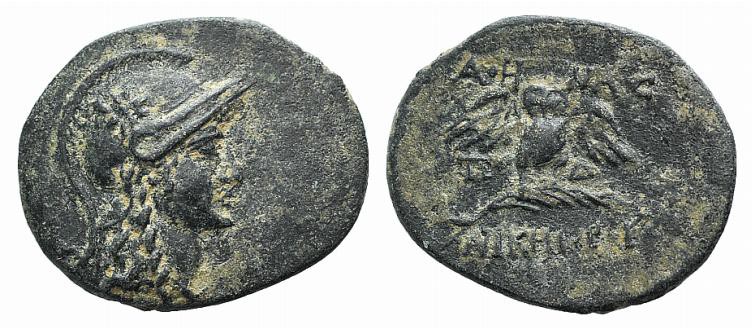 Mysia, Pergamon, c. 133-27 BC. Æ (21mm, 3.23g, 11h). Head of Athena r. wearing c...