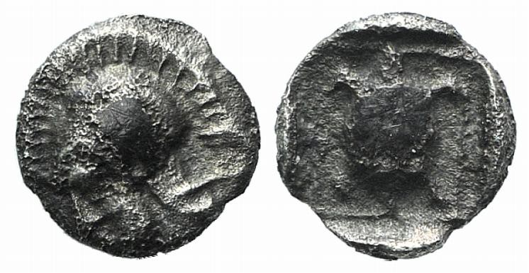 Lesbos, Methymna, c. 500/480-460 BC. AR Hemiobol (6mm, 0.32g, 2h). Helmeted head...