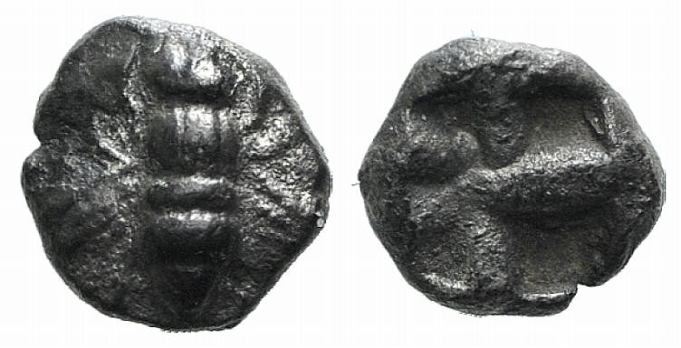 Ionia, Ephesos, c. 550-500 BC. AR Hemiobol (7mm, 0.44g). Bee. R/ Quadripartite i...
