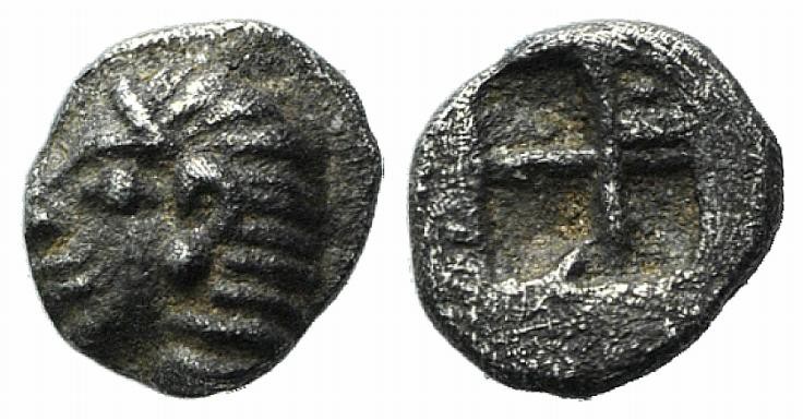 Ionia, Kolophon, late 6th century BC. AR Tetartemorion (4mm, 0.16g). Archaic hea...