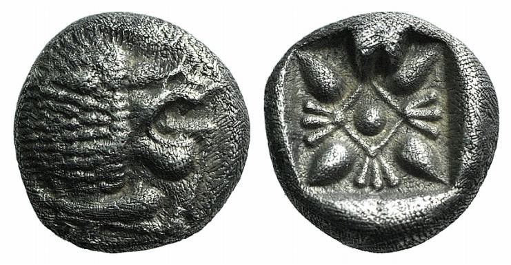 Ionia, Miletos, late 6th-early 5th century BC. AR Diobol (8mm, 1.14g). Forepart ...