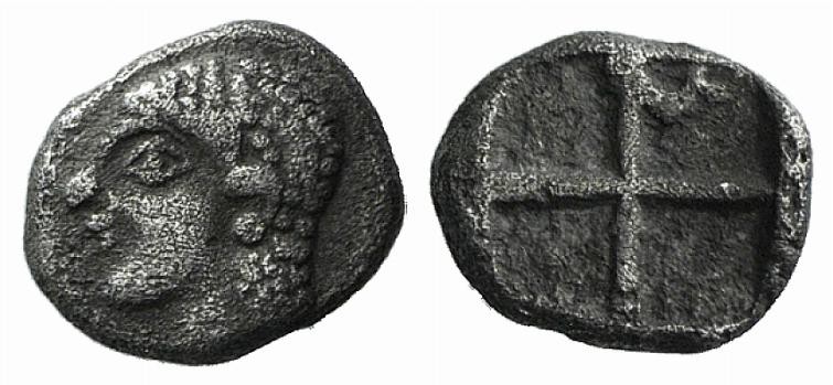 Ionia, Uncertain, c. 500 BC. AR Obol (8mm, 0.73g). Archaic head (of Apollo?) l. ...