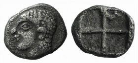 Ionia, Uncertain, c. 500 BC. AR Obol (8mm, 0.73g). Archaic head (of Apollo?) l. R/ Quadripartite incuse square. SNG Tübingen 2748–9. Rare, near VF