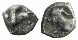 Caria, Halikarnassos, 5th century BC. AR Obol (7mm, 0.69g, 3h). Forepart of Pegasos r. R/ Forepart of goat l. SNG Kayhan 755ff. var. (goat r.). Near V...