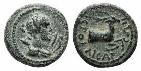 Lydia, Hierocaesarea. Pseudo-autonomous issue, late 1st–mid 2nd century. Æ (16mm, 3.65g, 12h). Draped bust of Artemis r., with quiver over shoulder; b...