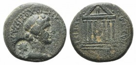 Phrygia, Hierapolis. Pseudo-autonomous issue. Time of Claudius, AD 41-54. Æ (20mm, 6.20g, 12h). M. Sullios Antiochos, grammateus. Laureate head of Apo...