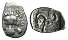 Dynasts of Lycia, Mithrapata (c. 390-370 BC). AR Tetrobol (17mm, 3.04g, 9h). Facing lion's scalp. R/ Triskeles; facing head of Herakles to l.; all wit...