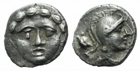 Pisidia, Selge, c. 350-300 BC. AR Obol (9mm, 0.97g, 9h). Facing gorgoneion. R/ Helmeted head of Athena r., astralagos behind. SNG BnF 1934. Good VF