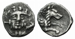 Lycaonia, Laranda, c. 324/3 BC. AR Obol (8mm, 0.52g, 3h). Facing head of Herakles. R/ Forepart of wolf r.; star above. Göktürk 68. Good VF