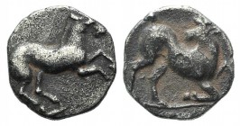 Cilicia, Kelenderis, 3rd century BC. AR Obol (8mm, 0.51g, 1h). Horse prancing r. R/ Goat kneeling r., head l. Göktürk 9; SNG BnF 116 var. (goat l.). N...