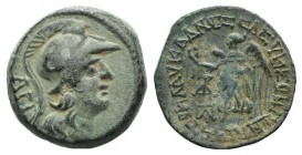 Cilicia, Seleukeia, 2nd-1st centuries BC. Æ (22mm, 7.14g, 12h). Helmeted head of Athena right; APT behind. R/ Nike advancing l., holding wreath and pa...