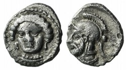 Cilicia, Tarsos. Time of Pharnabazos and Datames, c. 380-361/0 BC. AR Obol (8mm, 0.69g, 12h). Female head facing slightly l. R/ Helmeted and bearded m...