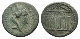 Cilicia, Tarsos. Pseudo-autonomous issue, 2nd century AD. Æ (19mm, 4.75g, 12h). Turreted, veiled and draped bust of Tyche r. R/ Decastyle temple. SNG ...