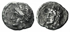 Cilicia, Uncertain, 4th century BC. AR Hemiobol (6mm, 0.24g, 6h). Bearded head l. R/ Female head l. SNG BnF -; SNG Levante -. Rare, VF