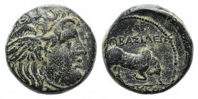 Seleukid Kings, Seleukos I (312-281 BC). Æ (17mm, 6.48g, 12h). Winged head of Medusa r. R/ Bull charging r. HGC 9, 92. Green patina, VF