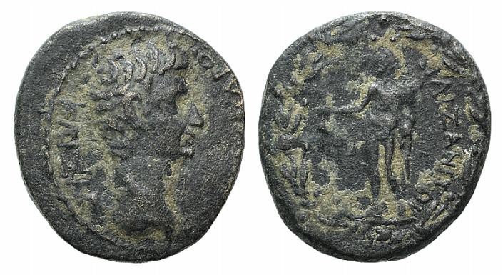 Tiberius (14-37). Phrygia, Aezanis. Æ (16mm, 3.07g, 12h). Bare head r. R/ Hermes...
